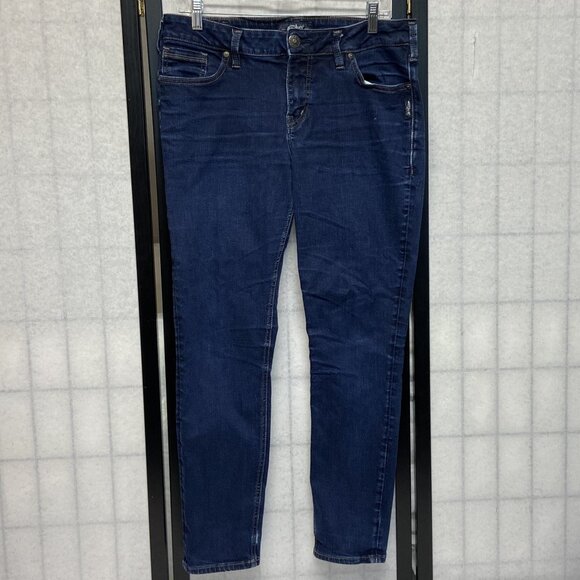 Silver Jeans Denim - Silver MidRise Skinny Stretch Light Distress Aiko Ankle Jeans Dark Denim Wash 33